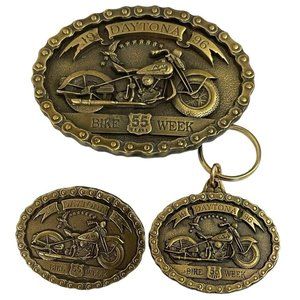 Daytona Bike Week BRASS 90s 1996 Belt Buckle Keyring Pin 55 Years 3D Motorcycle